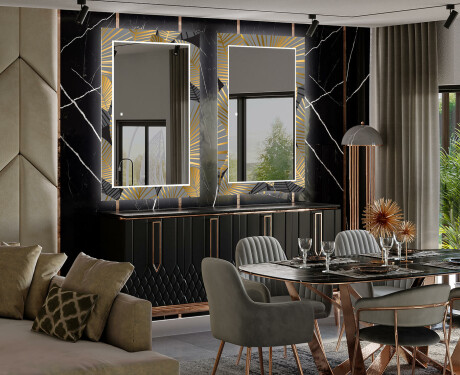 Decoratieve spiegel met led-verlichting voor in de eetkamer - Golden Leaves #2
