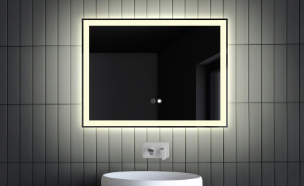 Rechthoekige LED-spiegel L01, 80x60 cm, Tactiele schakelaar, Verwarmd tapijt