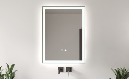 Rechthoekige LED-spiegel L01, 60x80 cm, Tactiele schakelaar, Tweekleurig, Warmte Mat