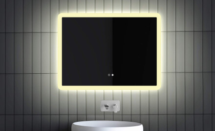 Rechthoekige LED-spiegel L59, 80x60 cm, Tactiele schakelaar, Tweekleurig, Verwarmd tapijt
