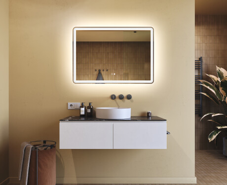 Moderne badkamer spiegel met led-verlichting 100x70cm met Dual color, Aanraakschakelaar, Verwarmingsmat, Bluetooth-luidspreker - L141 #9