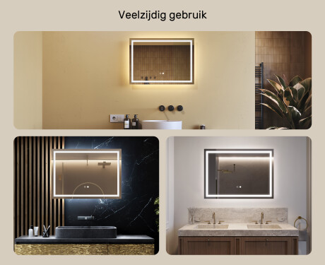 Moderne badkamer spiegel 70x50cm met led-verlichting met Dual color, Aanraakschakelaar, Verwarmingsmat - L49 #2