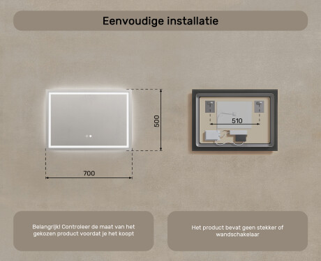 Moderne badkamer spiegel 70x50cm met led-verlichting met Dual color, Aanraakschakelaar, Verwarmingsmat - L49 #8