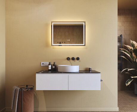 Moderne badkamer spiegel 70x50cm met led-verlichting met Dual color, Aanraakschakelaar, Verwarmingsmat - L49 #9