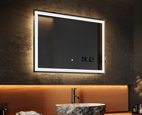 Moderne badkamer spiegel met led-verlichting 80x60cm met Dual color, Aanraakschakelaar, Station -  L01 #2