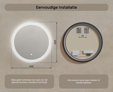 Ronde LED-verlichte badkamerspiegel 60 cm met Dual color, Aanraakschakelaar #7