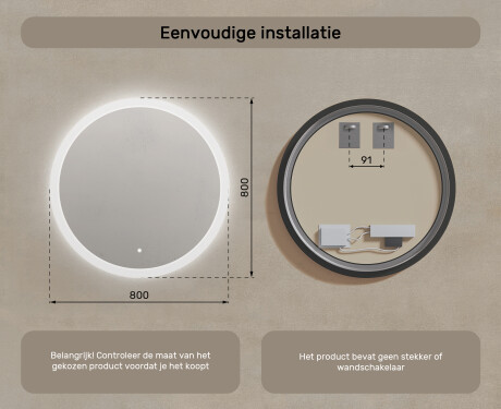 Ronde badkamerspiegel met LED-verlichting 80 cm met Dual color, Aanraakschakelaar #7