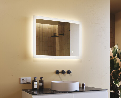 Rechthoekige badkamerspiegel met LED-verlichting 80x60 cm met Dual color, Aanraakschakelaar