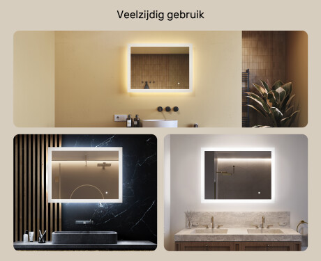 Rechthoekige badkamerspiegel met LED-verlichting 80x60 cm met Dual color, Aanraakschakelaar #2