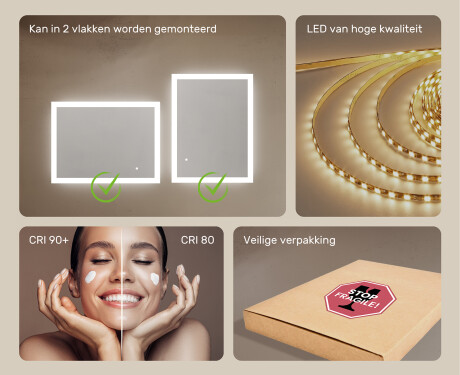 Rechthoekige badkamerspiegel met LED-verlichting 80x60 cm met Dual color, Aanraakschakelaar #5