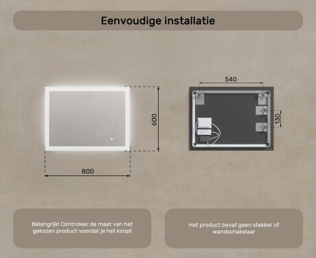 Rechthoekige badkamerspiegel met LED-verlichting 80x60 cm met Dual color, Aanraakschakelaar #7