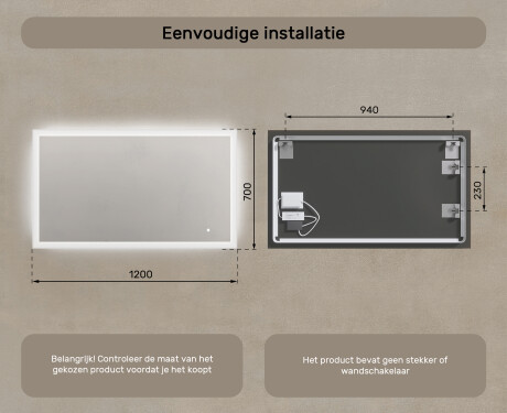 Rechthoekige badkamerspiegel met LED-verlichting 120x70 cm met Dual color, Aanraakschakelaar #7