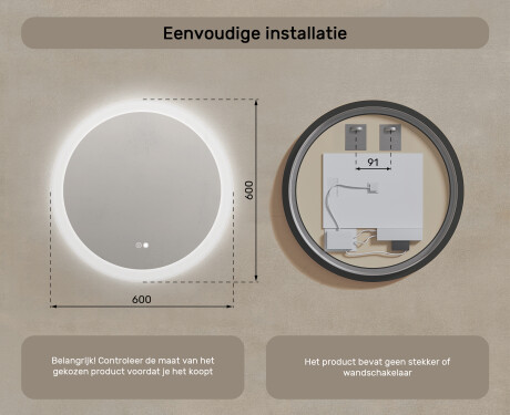 Ronde badkamerspiegels met LED-verlichting 60 cm met Dual color, Aanraakschakelaar, Verwarmingsmat #8