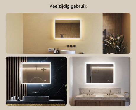 Rechthoekige LED-badkamerspiegel 80x60 cm met Dual color, Aanraakschakelaar, Verwarmingsmat #2