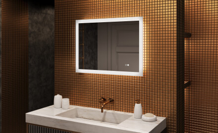 Rechthoekige LED-badkamerspiegel 80x60 cm met Dual color, Aanraakschakelaar, Verwarmingsmat