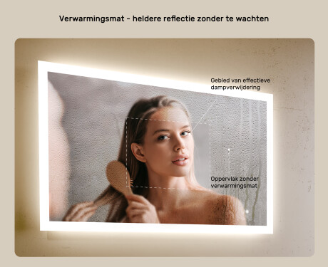Rechthoekige badkamerspiegel met LED-verlichting 100x70 cm met Dual color, Aanraakschakelaar, Verwarmingsmat #5