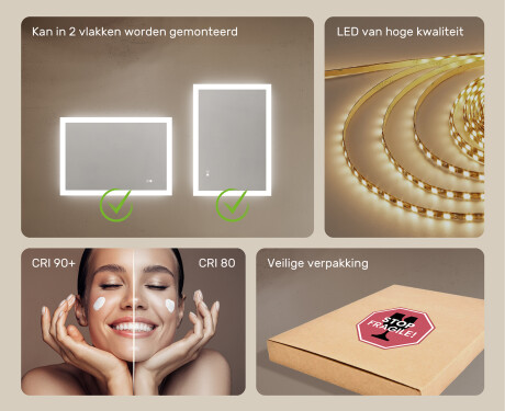 Rechthoekige badkamerspiegel met LED-verlichting 100x70 cm met Dual color, Aanraakschakelaar, Verwarmingsmat #6