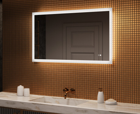 Rechthoekige LED-verlichte badkamerspiegel 120x70 cm met Dual color, Aanraakschakelaar, Verwarmingsmat