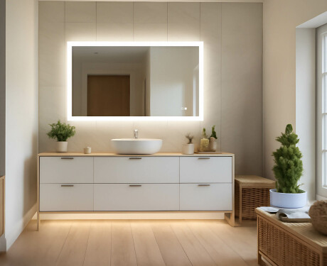 Rechthoekige LED-verlichte badkamerspiegel 120x70 cm met Dual color, Aanraakschakelaar, Verwarmingsmat