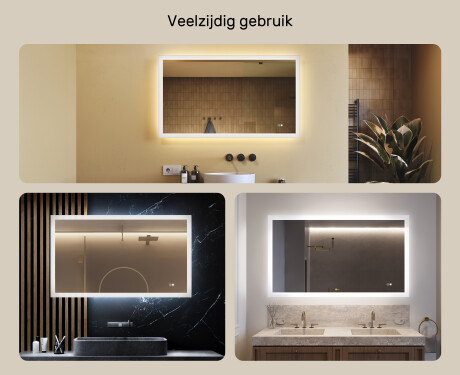 Rechthoekige LED-verlichte badkamerspiegel 120x70 cm met Dual color, Aanraakschakelaar, Verwarmingsmat #2