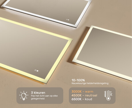 Rechthoekige LED-verlichte badkamerspiegel 120x70 cm met Dual color, Aanraakschakelaar, Verwarmingsmat #3