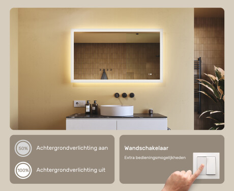 Rechthoekige LED-verlichte badkamerspiegel 120x70 cm met Dual color, Aanraakschakelaar, Verwarmingsmat #4