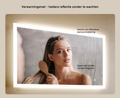 Rechthoekige LED-verlichte badkamerspiegel 120x70 cm met Dual color, Aanraakschakelaar, Verwarmingsmat #5