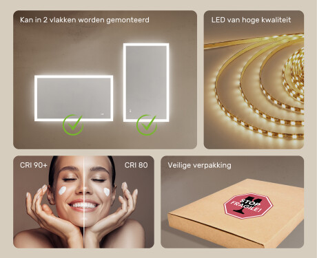 Rechthoekige LED-verlichte badkamerspiegel 120x70 cm met Dual color, Aanraakschakelaar, Verwarmingsmat #6