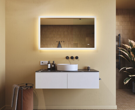 Rechthoekige LED-verlichte badkamerspiegel 120x70 cm met Dual color, Aanraakschakelaar, Verwarmingsmat #9