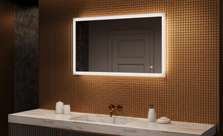 Rechthoekige LED-verlichte badkamerspiegel 120x70 cm met Dual color, Aanraakschakelaar, Verwarmingsmat