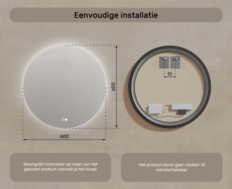 Ronde spiegel met verlichting 60 cm, dubbele kleur, aanraakschakelaar, verwarmingsmat #7