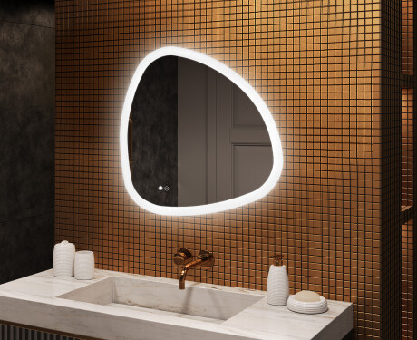 Onregelmatig spiegel met verlichting, 84×84 cm, tweekleurig, touch‑schakelaar, verwarmingsmat
