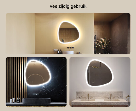 Onregelmatig spiegel met verlichting, 84×84 cm, tweekleurig, touch‑schakelaar, verwarmingsmat #2