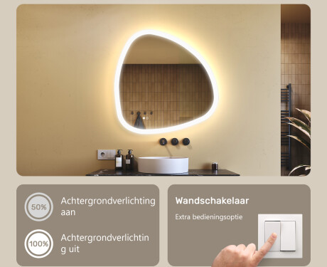 Onregelmatig spiegel met verlichting, 84×84 cm, tweekleurig, touch‑schakelaar, verwarmingsmat #4