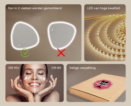Onregelmatig spiegel met verlichting, 84×84 cm, tweekleurig, touch‑schakelaar, verwarmingsmat #6