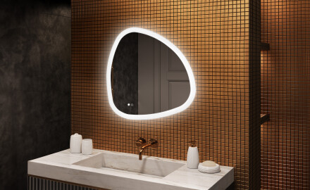 Onregelmatig spiegel met verlichting, 84×84 cm, tweekleurig, touch‑schakelaar, verwarmingsmat