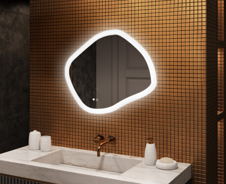 Badkamerspiegel met verlichting, 84×74 cm, tweekleurig, touch‑schakelaar, verwarmingsmat