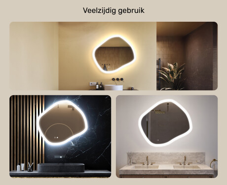 Badkamerspiegel met verlichting, 84×74 cm, tweekleurig, touch‑schakelaar, verwarmingsmat #2