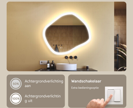 Badkamerspiegel met verlichting, 84×74 cm, tweekleurig, touch‑schakelaar, verwarmingsmat #4