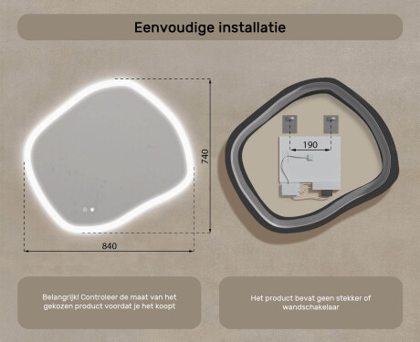 Badkamerspiegel met verlichting, 84×74 cm, tweekleurig, touch‑schakelaar, verwarmingsmat #8