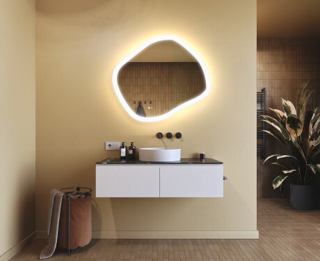 Badkamerspiegel met verlichting, 84×74 cm, tweekleurig, touch‑schakelaar, verwarmingsmat #9