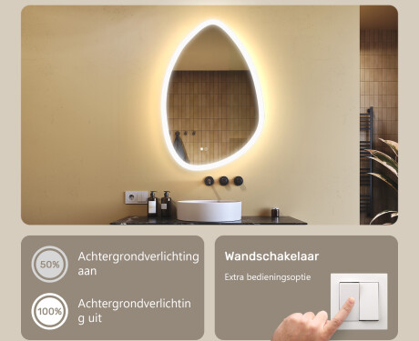 Onregelmatig spiegel met verlichting, 64×94 cm, tweekleurig, touch‑schakelaar, verwarmingsmat #4