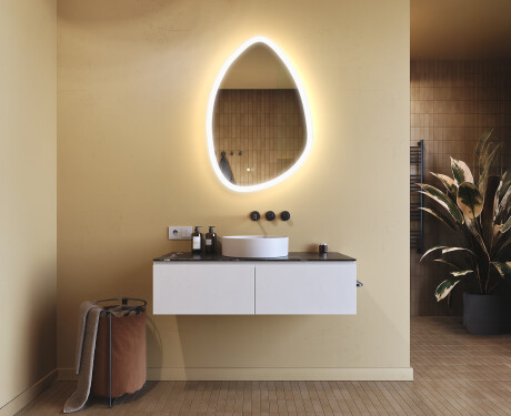 Onregelmatig spiegel met verlichting, 64×94 cm, tweekleurig, touch‑schakelaar, verwarmingsmat #9