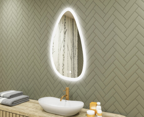 Onregelmatig spiegel met verlichting, 64×104 cm, tweekleurig, touch‑schakelaar, verwarmingsmat