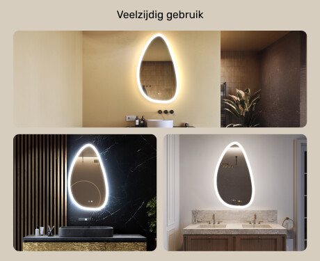 Onregelmatig spiegel met verlichting, 64×104 cm, tweekleurig, touch‑schakelaar, verwarmingsmat #2