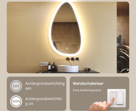 Onregelmatig spiegel met verlichting, 64×104 cm, tweekleurig, touch‑schakelaar, verwarmingsmat #4