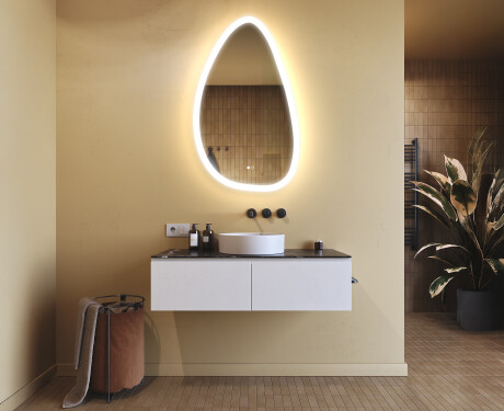 Onregelmatig spiegel met verlichting, 64×104 cm, tweekleurig, touch‑schakelaar, verwarmingsmat #9