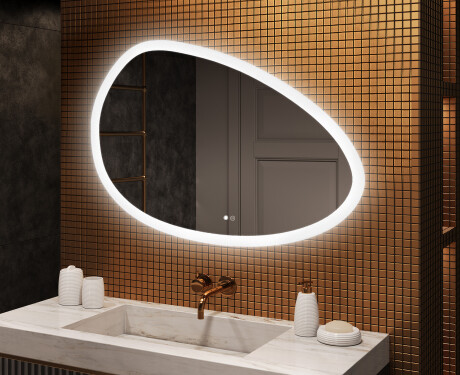 Onregelmatig spiegel met verlichting, 114×84 cm, tweekleurig, touch‑schakelaar, verwarmingsmat
