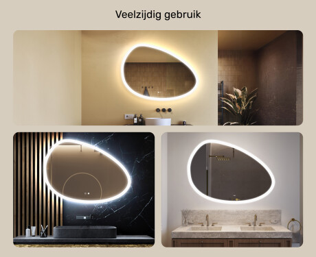Onregelmatig spiegel met verlichting, 114×84 cm, tweekleurig, touch‑schakelaar, verwarmingsmat #2