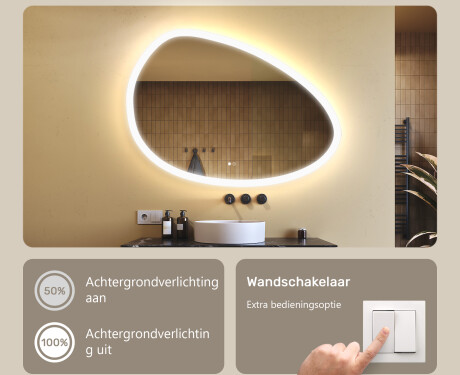 Onregelmatig spiegel met verlichting, 114×84 cm, tweekleurig, touch‑schakelaar, verwarmingsmat #4